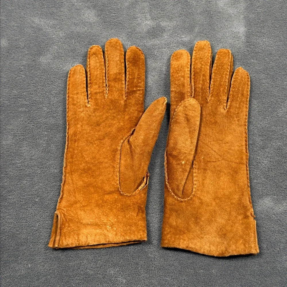 Vintage Kayser Tan Brown Suede Leather Gloves Lined Large Palm Vent Gardening